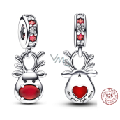 Sterling Silver 925 Red Nose Reindeer - Let your light shine, Christmas Bracelet Pendant