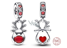 Sterling Silver 925 Red Nose Reindeer - Let your light shine, Christmas Bracelet Pendant