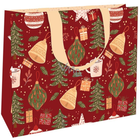Nekupto Gift paper bag with embossing 30 x 23 x 12 cm Christmas trees red