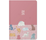 Albi Weekly diary 18 months 2024 - 2025 Pink, cats 12,5 cm x 17 cm x 1,3 cm