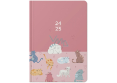 Albi Weekly diary 18 months 2024 - 2025 Pink, cats 12,5 cm x 17 cm x 1,3 cm