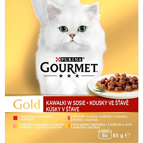 Purina Gourmet Gold for Cats, beef, turkey with duck, salmon with chicken, chicken with liver, 8x85 g