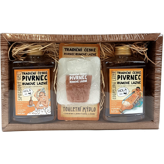 Bohemia Gifts Rum cosmetics shower gel 300 ml + handmade soap in the shape of a shot of rum 70 g + oil bath 300 ml, cosmetic set