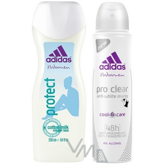 Adidas Protect Shower Gel 250 ml + Pro Clear antiperspirant deodorant spray for women 150 ml, cosmetic set