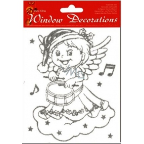 Window foil without glue angels with silver glitter with a drum 18 x 15 cm