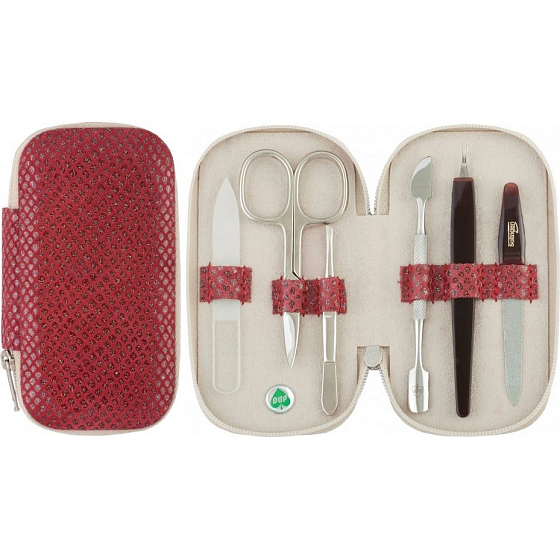 Dup Manicure Marika leather 6 pcs Red glossy print pattern 230401-302