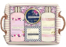 Baylis & Harding Forest Bell and Flower Meadow liquid body soap 300 ml + shower cream 300 ml + soap 150 g + bath crystals 100 g + wicker basket, cosmetic set