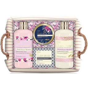 Baylis & Harding Forest Bell and Flower Meadow liquid body soap 300 ml + shower cream 300 ml + soap 150 g + bath crystals 100 g + wicker basket, cosmetic set