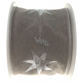 Ditipo Fabric ribbon with gray silver star wire 2 mx 40 mm