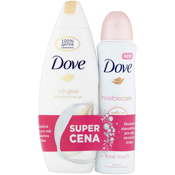 Dove Silk Glow Shower Gel 250 ml + Invisible Care Floral Touch antiperspirant deodorant spray for women 150 ml, duopack