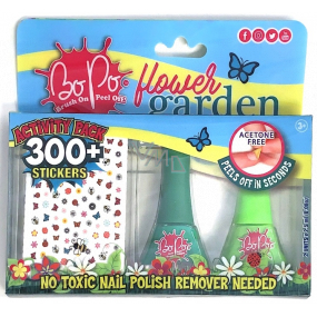 Bo-Po Flower nail polish peel off light green 2,5 ml + nail polish peel off dark green 2,5 ml + nail stickers, cosmetic set for children