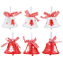 Red and white bells with tree for hanging 4,5 cm 6 pieces