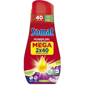 Somat All in 1 Lemon & Lime dishwasher gel for effective cleaning and shiny shine 80 doses 2 x 720 ml, duopack