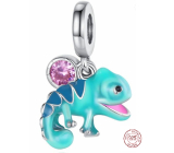 Charm Sterling silver 925 Thermo - Chameleon, color changing with cubic zirconia 2in1, animal bracelet pendant