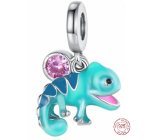 Charm Sterling silver 925 Thermo - Chameleon, color changing with cubic zirconia 2in1, animal bracelet pendant