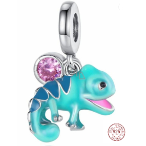 Charm Sterling silver 925 Thermo - Chameleon, color changing with cubic zirconia 2in1, animal bracelet pendant