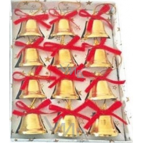 Gold bells with a red bow 2.5 cm 12 pieces in a box