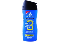 Adidas Sport Energy 3v1 Body Hair Face sprchový gel na tělo, vlasy a tvář pro muže 250 ml