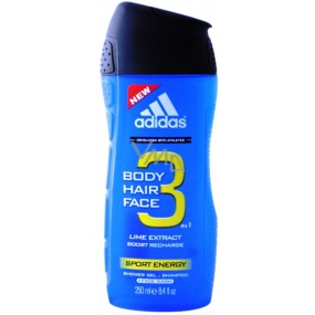 Adidas Sport Energy 3 in 1 shower gel for body, hair and face for men 250 ml