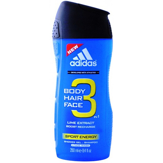 Adidas Sport Energy 3 in 1 shower gel for body, hair and face for men 250 ml