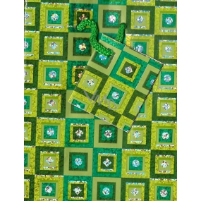Nekupto Gift paper bag 14 x 11 x 6.5 cm Green with squares, 025 50 GS
