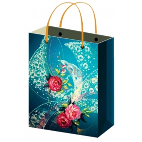 Angel Gift paper bag 15 x 12 x 5.5 cm dark blue with roses