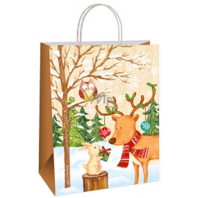 Ditipo Gift paper bag ECO 22 x 10 x 29 cm beige owl, deer, bunny