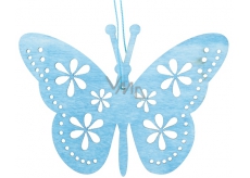Butterfly hanging, wooden blue 12 cm