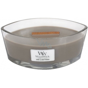 WoodWick Sand & Driftwood - Sand and driftwood scented candle with wooden wide wick and boat lid 453 g