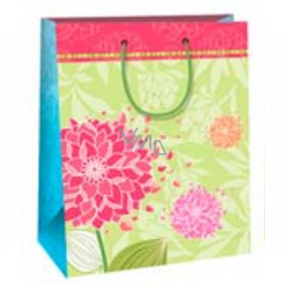 Ditipo Gift paper bag 26 x 32.5 x 13.8 cm light green red, pink flower