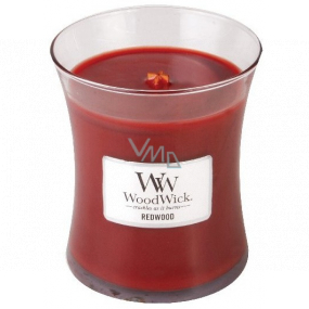 WoodWick Redwood - Sandalwood scented candle with wooden wick and glass lid medium 275 g