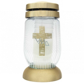 Bolsius Glass lamp Golden with cross 23 cm 120 g