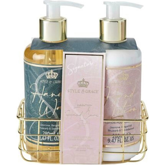 Sunkissed Handcare Signature liquid hand soap 280 ml + hand lotion 280 ml + metal basket, cosmetic set for women