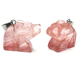 Crystal pink Bear pendant natural stone, hand cut figurine 1,8 x 2,5 x 8 mm, stone stones