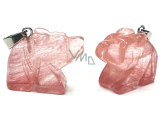 Crystal pink Bear pendant natural stone, hand cut figurine 1,8 x 2,5 x 8 mm, stone stones