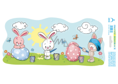 Arch Easter sticker, adhesive-free window film Bunnies painting 35 x 16 cm