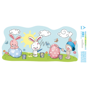 Arch Easter sticker, adhesive-free window film Bunnies painting 35 x 16 cm