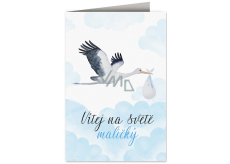 Nekupto Baby wish card Stork with baby blue 115 x 170 mm