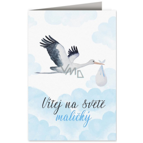 Nekupto Baby wish card Stork with baby blue 115 x 170 mm