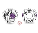 Charm Sterling silver 925 Infinite circle of eternity February purple, bead for bracelet