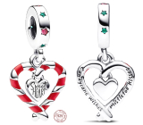 Charm Sterling silver 925 Two heart shaped lollipops - Sweet Christmas, pendant for bracelet