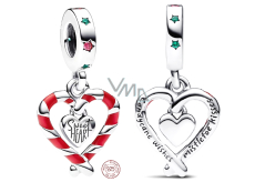 Charm Sterling silver 925 Two heart shaped lollipops - Sweet Christmas, pendant for bracelet