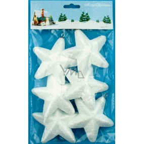 White stars with glitters for hanging 8 cm 6 pieces