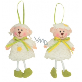 Sheep with a green ribbon for hanging 15 cm