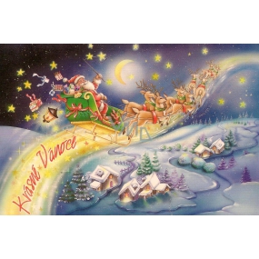 Nekupto Greeting Card Beautiful Christmas-Santa in a sleigh
