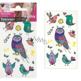 Colorful children's tattoo decals with glitters Birds 10.5 x 6 cm