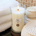 WoodWick Linen - Pure Linen scented candle with wooden wick and lid glass medium 275 g