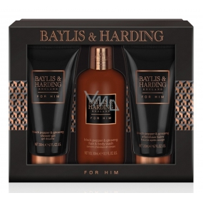 Baylis & Harding Men Black Pepper and Ginseng liquid soap for body and hair 300 ml + aftershave balm 200 ml + shower gel 200 ml, cosmetic set for men