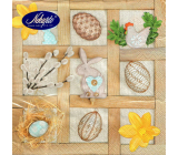 Nekupto Paper napkins 3 ply 33 x 33 cm 20 pieces Easter Wooden frames - daffodil, hare, eggs