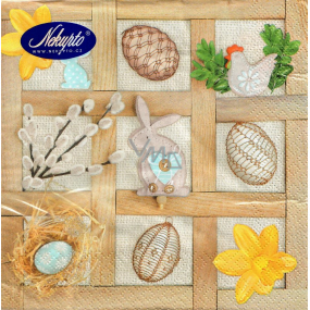 Nekupto Paper napkins 3 ply 33 x 33 cm 20 pieces Easter Wooden frames - daffodil, hare, eggs